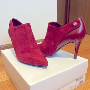Calvin Klein Red Suede Ankle Booties Size 5